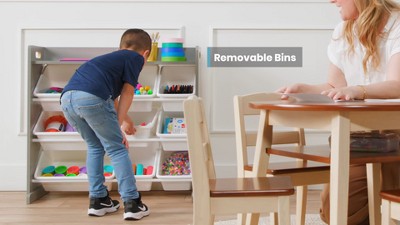 Natural Wood 4-Tier Organizer with Primary Color Bins
