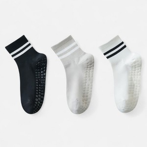 Anna-Kaci Women's 3-Pack Ankle Socks with Rubber Grips and Striped Ribbed Cuffs Soft Non-Slip Sporty Style - 1 of 2