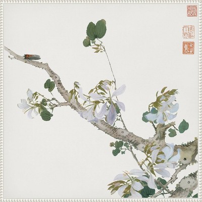 Ju Lian Insects and Flowers IV White Framed Canvas Art Print