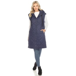 Women's Diamond Quilted Hooded Puffer Vest - White Mark - 1 of 4