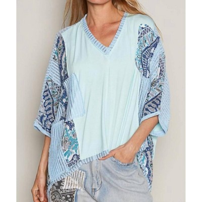 Women's Mixed Media Vee Neck - POL