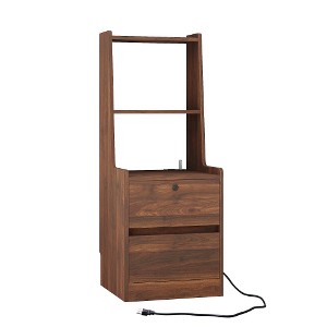 Tall Nightstand With Charging Station & Night Light, Voice Control, Wooden Large Bedside Tables With Storage Cabinet And Bookshelf For Bedroom - 1 of 4