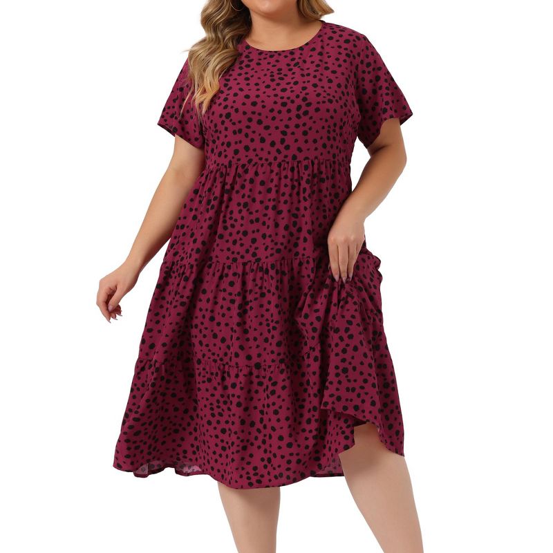 Agnes Orinda Women's Plus Size Polka Dots Short Sleeve Layered Tunic Midi Dresses, 2 of 6