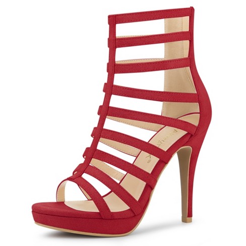 Allegra K Women s Stiletto Platform Heels Strappy Gladiator Heel Sandals Red 10