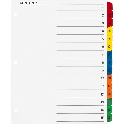 Business Source Index Dividers W/toc Page 1-15 8-1/2\