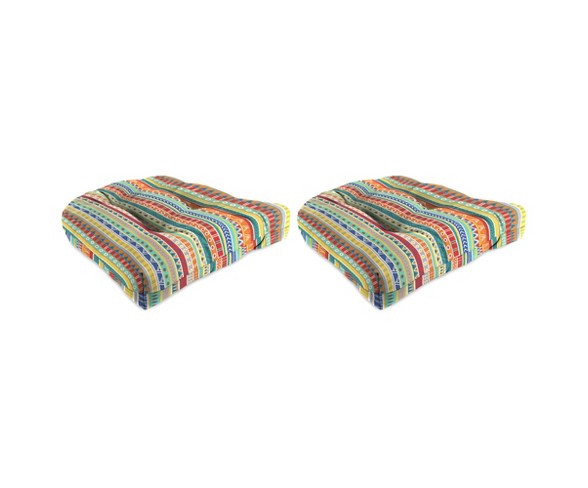 Outdoor Set Of 2 Wicker Chair Cushions In Bramlett stripe Carotene  - Jordan Manufacturing
