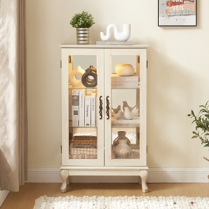 TIRAMISUBEST 2 Doors Curio Cabinet with Tempered Glass Doors Storage Sideboard Cabinet - White - 1 of 4