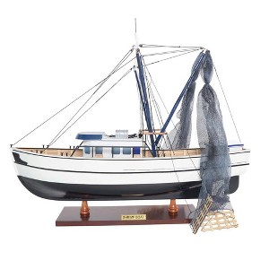 Wooden Shrimp Boat Model 25" - Black & White Finish with Nets and Crates - Handcrafted Fishing Vessel BY Old Modern Handicrafts - 1 of 4