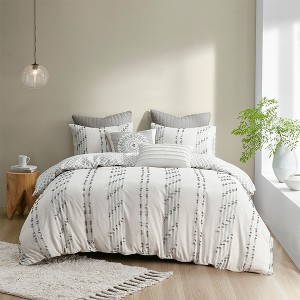 3Pcs Boho Style Cotton Comforter Set, Jacquard Striped Design Oeko-Tex Certified Bed Set, Farmhouse Decor Style Bedding Set with Matching Shams - 1 of 4