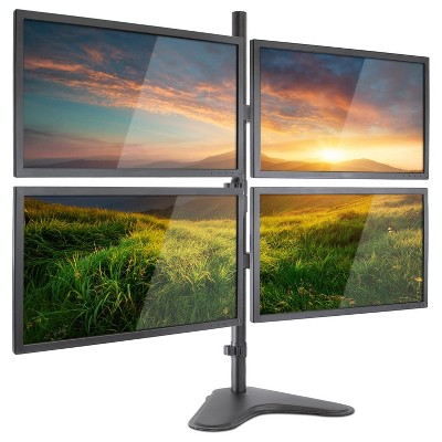 Black Steel Quad Monitor Adjustable Desktop Stand