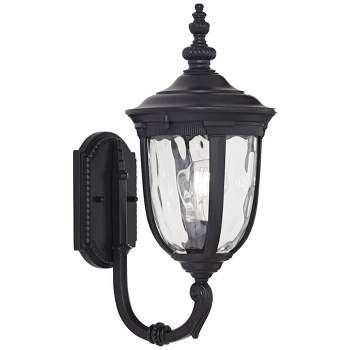 John Timberland Bellagio Vintage Rustic Outdoor Wall Light Fixture Texturized Black Upbridge 16 1/2" Clear Hammered Glass for Post Exterior Barn Deck