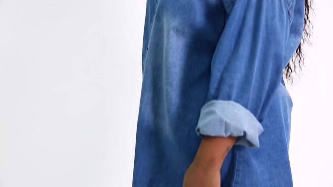 Agnes Orinda Women's Plus Size Regular Fit Button Down Long Sleeve Denim Shirts, 2 of 9, play video