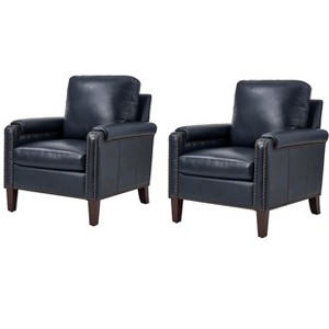 Hellmuth Genuine Leather Armchair Set of 2  with Removable Cushion
and Nailhead Trims| HULALA HOME - 1 of 4