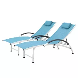 2pk Outdoor Five Position Adjustable Chaise Lounge Chairs Blue - Crestlive Products