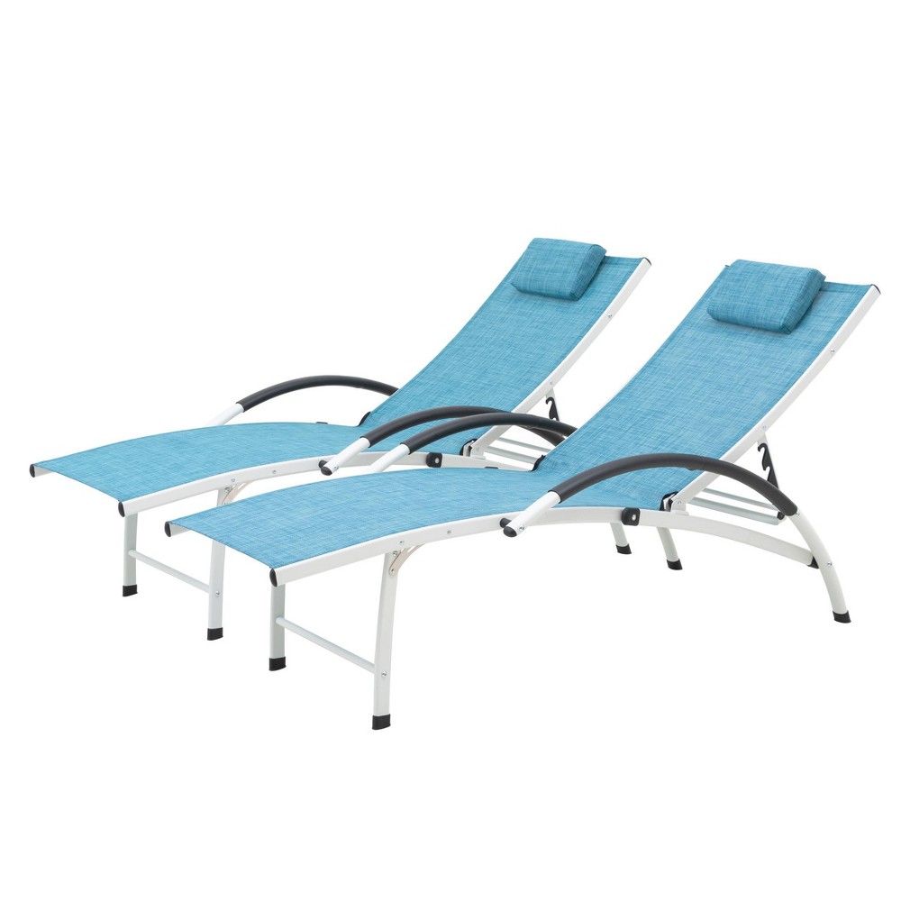 2pk Outdoor Aluminum Folding Adjustable Reclining Chaise Lounge Chairs Blue Crestlive Products