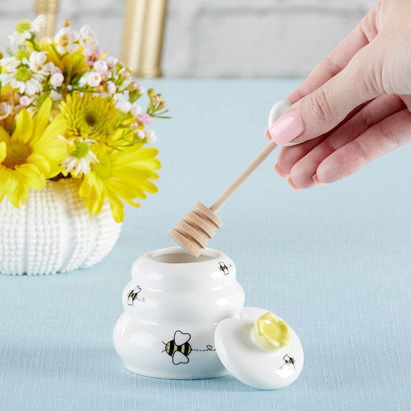Kate Aspen Sweet As Can Bee Ceramic Honey Pot with Wooden Dipper, 3 of 14