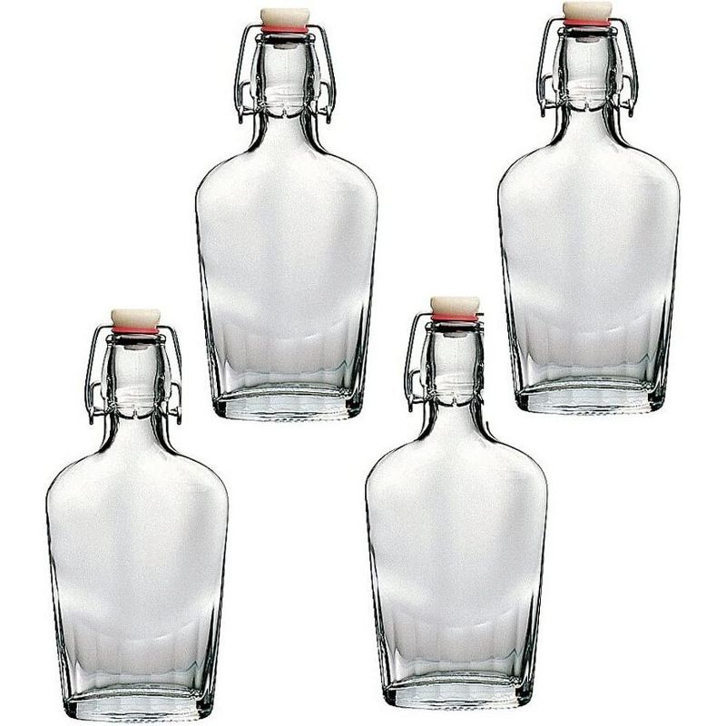 Bormioli Rocco Fiaschetta Glass 8.5 Ounce Hermetic Pocket Flask, Set of 4, Clear w/ White/Red Stopper, 1 of 4