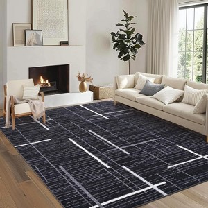 Acekool Washable Area Rug 【size】, Modern Abstract Non Slip Low Pile Thin Living Room Bedroom Carpet, Lightweight Soft Floor Mat, Rice - 1 of 4