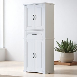 72-Inch Tall Bathroom Storage Cabinet with 4 Doors, 1 Drawer, Adjustable Shelf & Storage Rack, Anti-Tip Design, White - 1 of 4