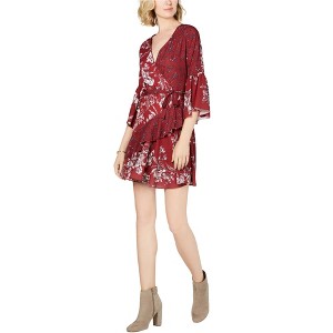 French Connection Womens Belted Faux Wrap Floral Ruffled Dress - 1 of 1