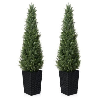 DR.Planzen 2 Sets 4-5FT Artificial Cedar Tree with 16" Plastic Planter (3 Colors) - Faux Indoor/Outdoor Floor Plants Tall House Plant?