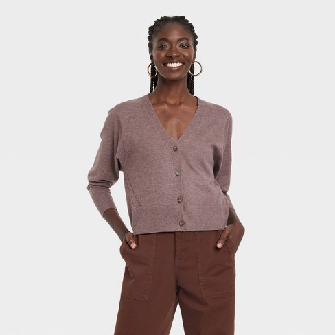 Women's Button-front Fine Gauge Ribbed Cardigan - A New Day™ Dark Brown L :  Target