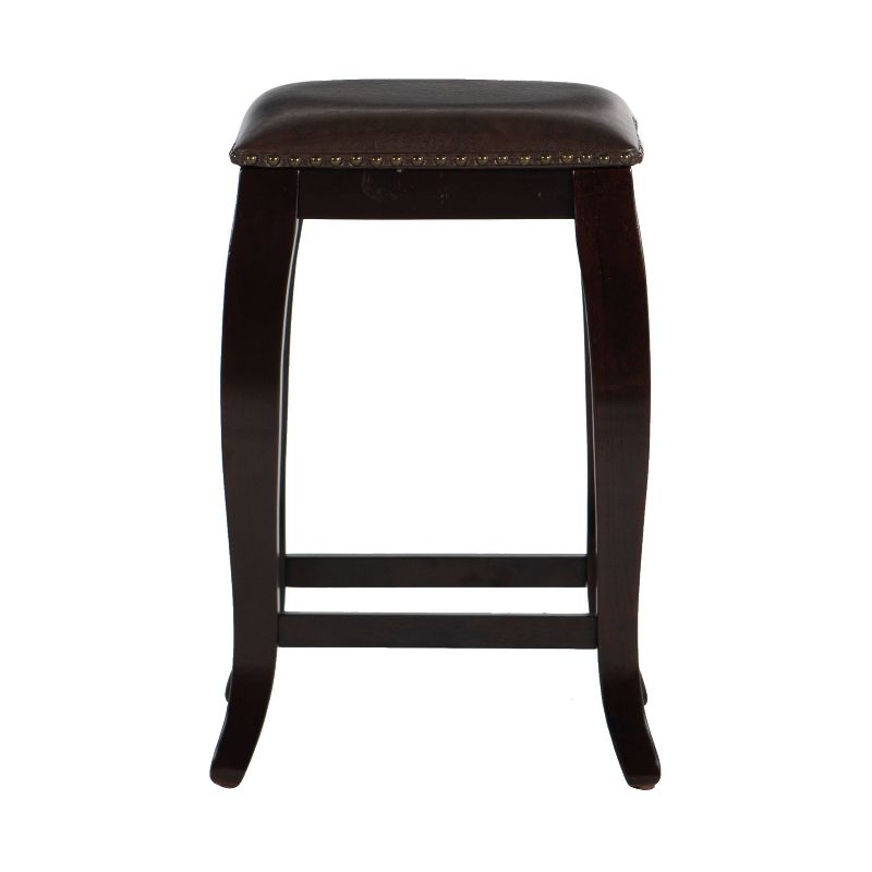 San Francisco Backless Faux Leather Curved Wood Counter Height Barstool Wood Brown - Linon, 3 of 11