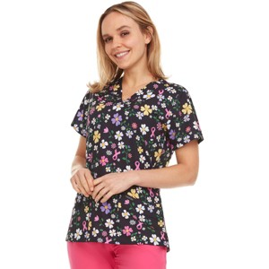 MediChic Women Scrubs V-Neck Printed Scrub Top with Three Pockets - 1 of 4