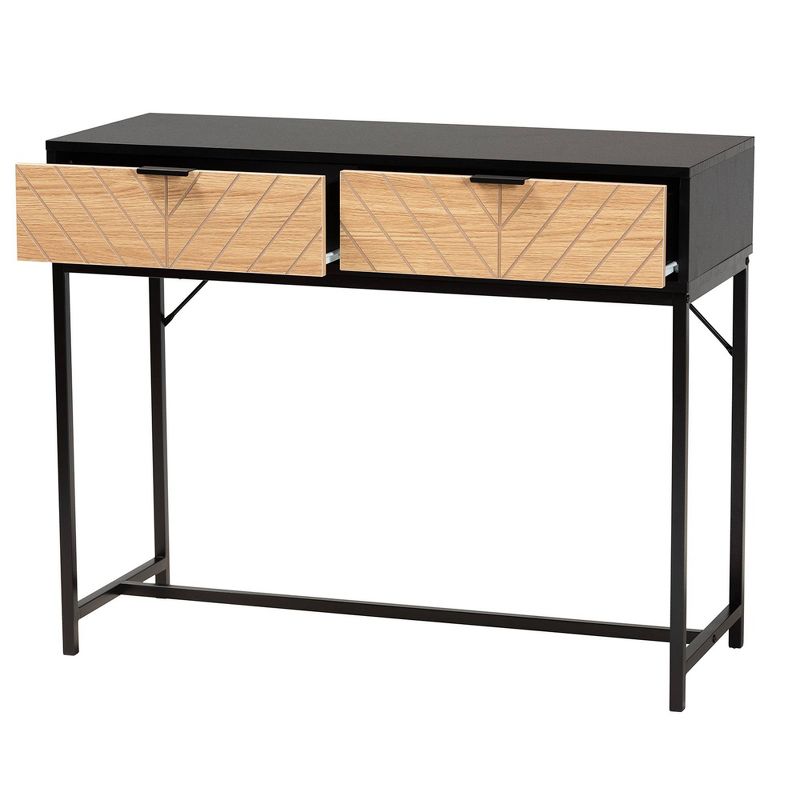 Jacinth Two-Tone Wood and Metal 2 Drawer Console Table Black/Natural Brown - Baxton Studio, 4 of 12