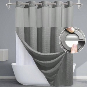 Grey Shower Curtain and Liner Set - 230GSM Waffle Weave, Hotel Luxury Weighted Bath Curtain, 71Wx 74H - 1 of 4