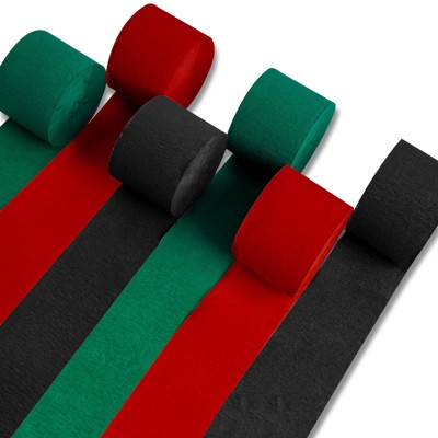 PartyWoo Crepe Paper Streamers Red Black Green 6 Rolls 492 ft 1.8 in x 82 Ft Roll