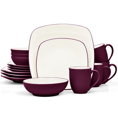 Noritake Colorwave Burgundy 16-Piece Square Dinnerware Set, Service for 4