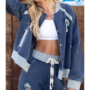 Women's French Terry Baseball Jacket - POL - 1 of 4