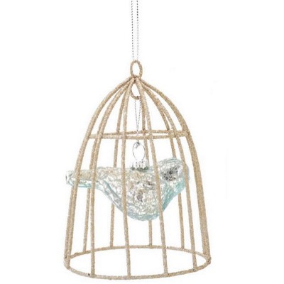 Melrose 4.5" Transparent Mercury Glass Bird in Cage Christmas Ornament - Sky Blue