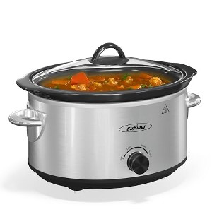 Heynemo Small Slow Cooker 4QT, Mini Food Warmer with 3 Heating Settings, Removable Ceramic Pot, Dishwasher Safe Glass Lid, Stainless Steel - 1 of 4