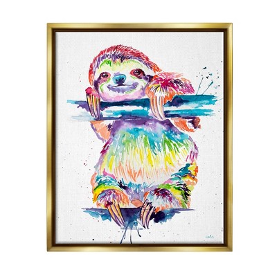 Stupell Industries Fun Rainbow Sloth Wildlife Framed Canvas
