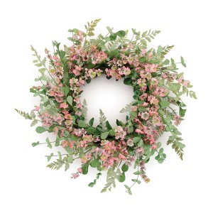 HomeRoots 18" Pink And Green Mixed Assortment Artificial Wreath - 1 of 4