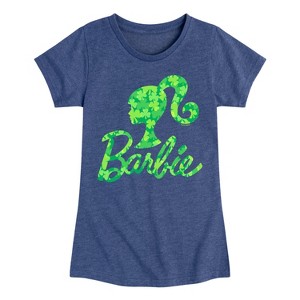 Girls' - Barbie - Logo Shamrock Pattern Fitted Short Sleeve Graphic T-Shirt - 1 of 4