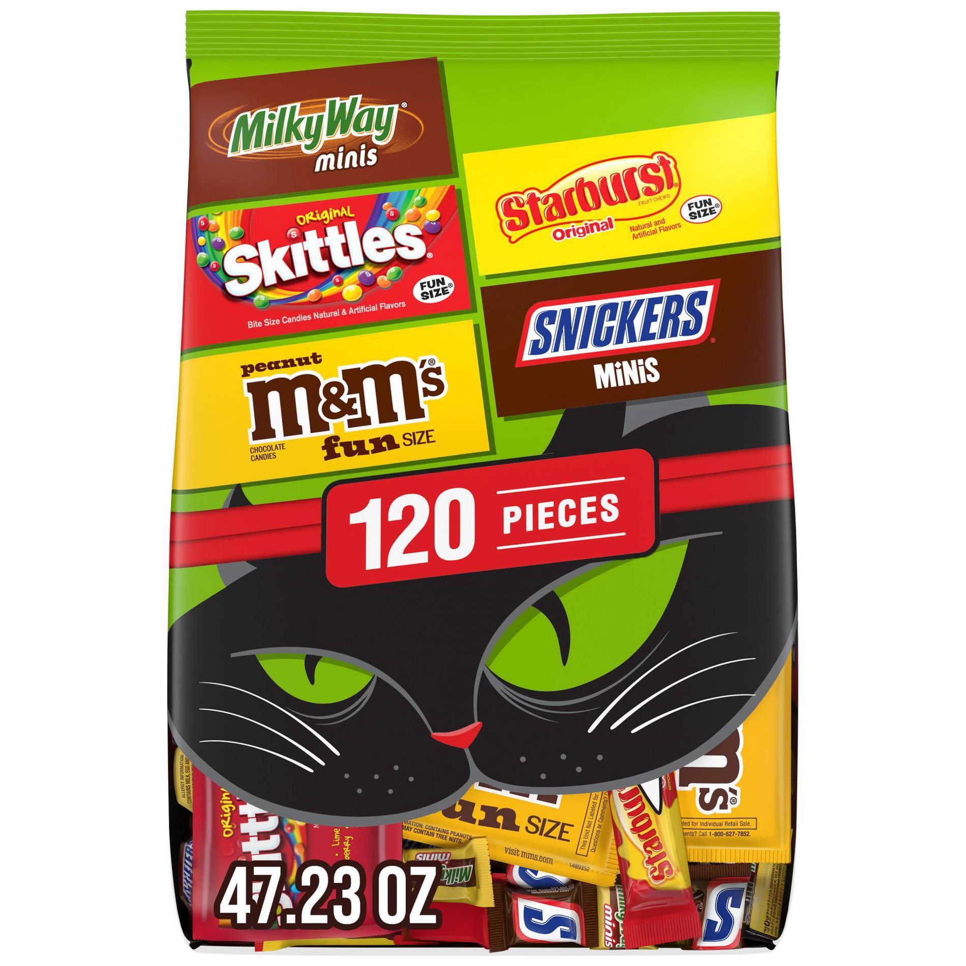 Mars - M&M's, Snickers, Skittles, Starburst & Milky Way Halloween Chocolate Candy Variety Bag Bulk - 47.23oz/120ct