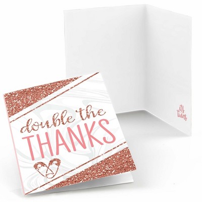 Big Dot of Happiness It's Twin Girls - Pink and Rose Gold Twins Baby Shower Thank You Cards (8 count)