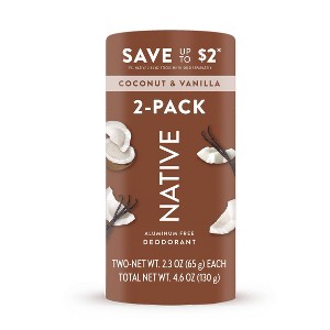 Native Men's & Women's Twin Pack Deodorants - Aluminum-Free - Coconut & Vanilla - 4.6oz/2ct - 1 of 4