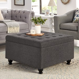 Lyngins Square Linen Storage Ottoman with Wooden Legs, Button-Tufted Ottoman with Storage, Nail Trim, 30" Foot Stool, Coffee Table, Entryway Bench - 1 of 4