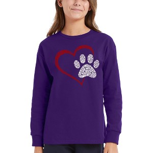 LA Pop Art Paw Heart - Girl's Word Art Long Sleeve T-Shirt - 1 of 4