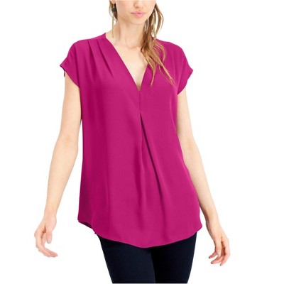 I.N.C International Concepts Womens Inverted Pleat Pullover Blouse, Pink, Large