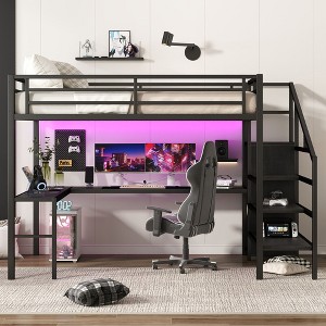 NicBex Loft Bed with L-Shaped Desk & USB,Metal Bunk Bed with Wardrobe,LED & Adjustable Shelves,High Loft Bed for Teens,Adults - 1 of 4
