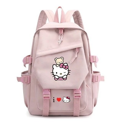 Paaaawaters Pink Canvas Backpack with Cute Cartoon Print Multiple Pockets Adjustable Straps