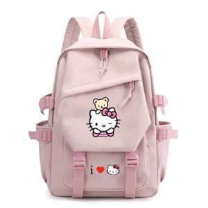 Paaaawaters Pink Canvas Backpack with Cute Cartoon Print Multiple Pockets Adjustable Straps - 1 of 1