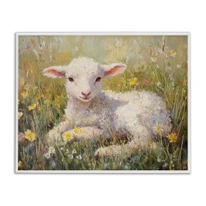 Stupell Industries Sunlight Lamb in Flowers Framed Giclee Art - 1 of 4