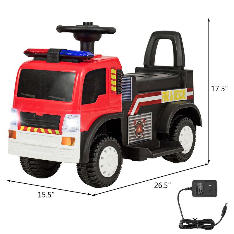 Costway Kids 6V Ride On Fire Truck Fire Engine Battery Powered w/ Siren, 3 of 9