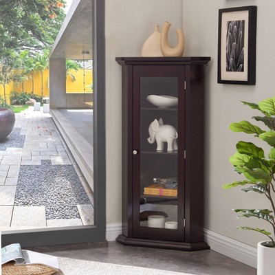 Kings Brand Furniture Cambridge Corner Curio Storage Cabinet with Glass Door